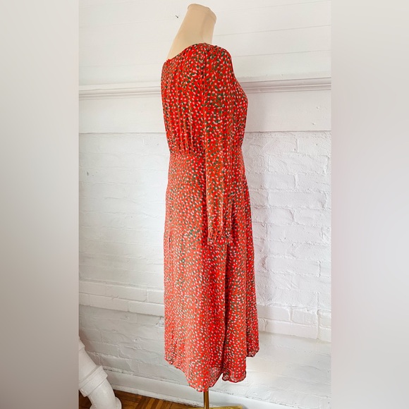 Boden Ingrid Orange Speckled Midi Dress Long Sleeve Viscose Chiffon Sz 6 Petite - Picture 9 of 14